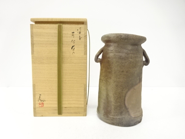 JAPANESE TEA CEREMONY / BIZEN WARE HANAIRE FLOWER VASE / ARTISAN WORK